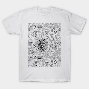 Bird and flowers doodle pattern T-Shirt